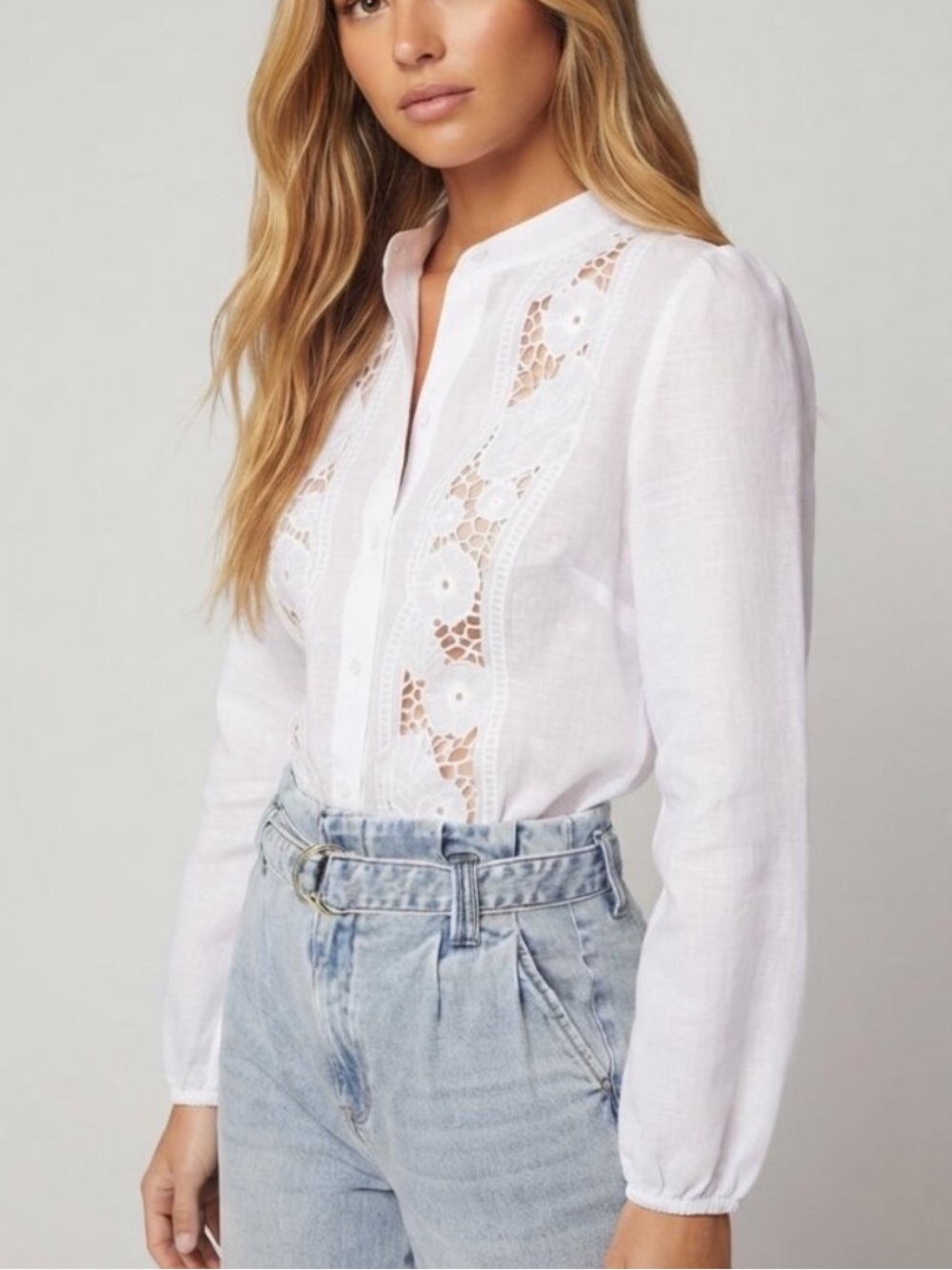 White House Black Market White Floral Cutwork Shirt Large 40011